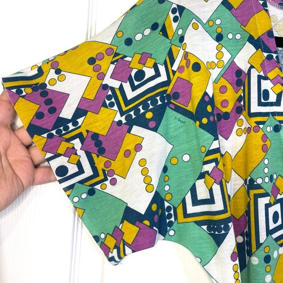 Geometric Printed Jersey Belted Short Sleeve Y2K Dress S - Picture 5 of 8